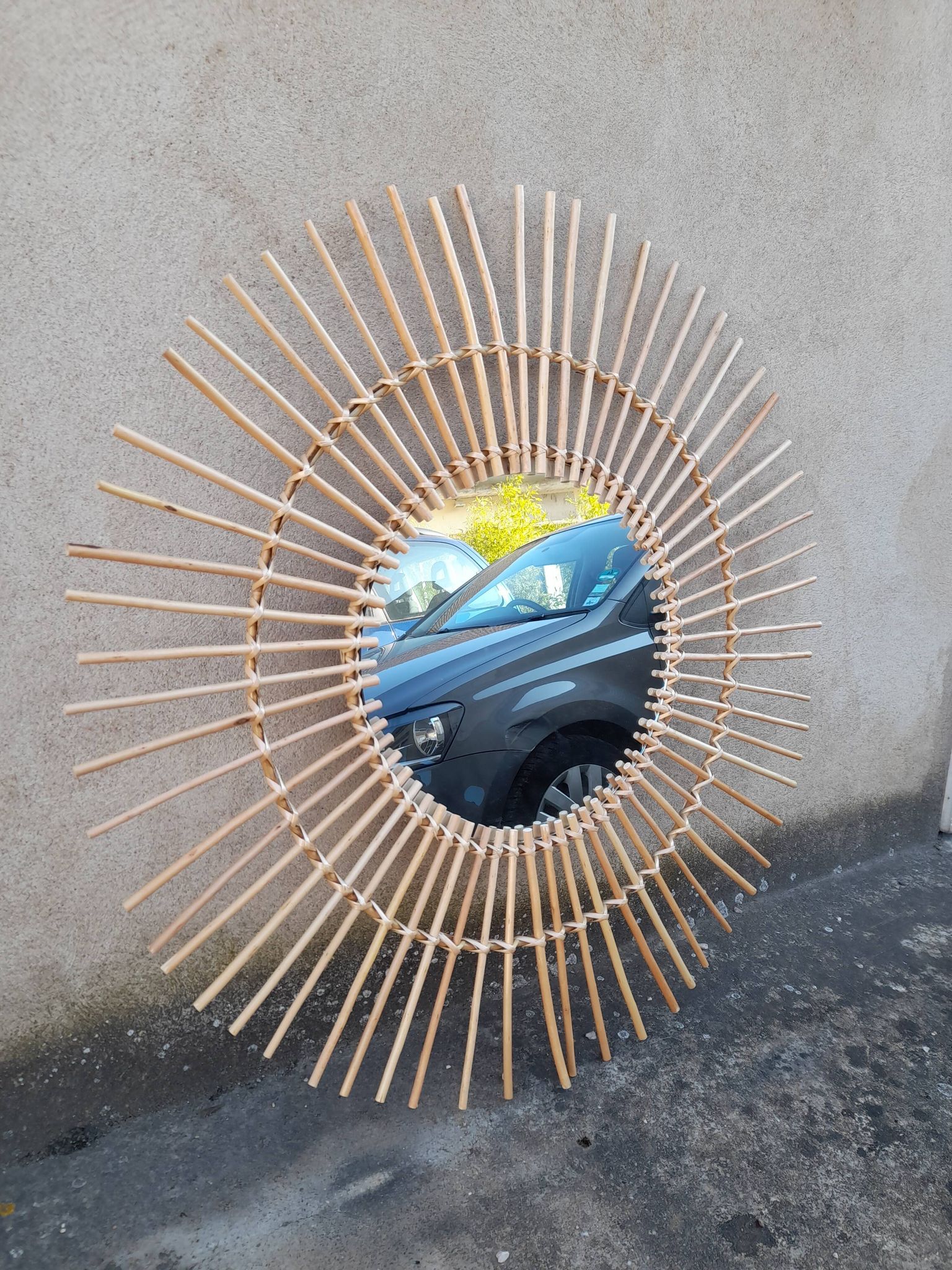 Miroir en rotin vintage -91cm