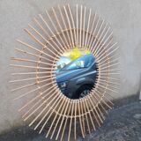 Miroir en rotin vintage -91cm