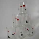 Set of 6 70s card game water glasses