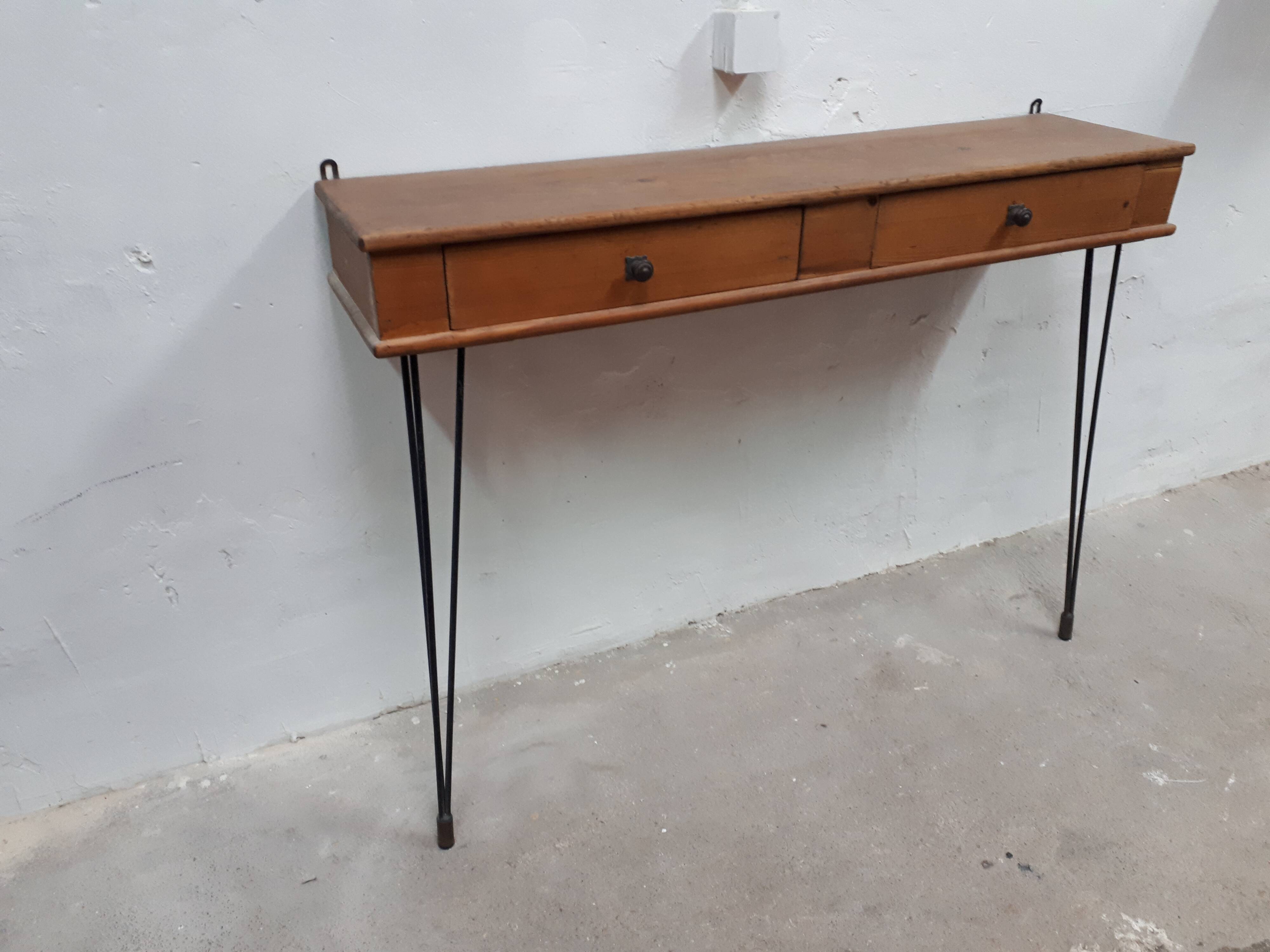 Console bois pieds métal 2 tiroirs