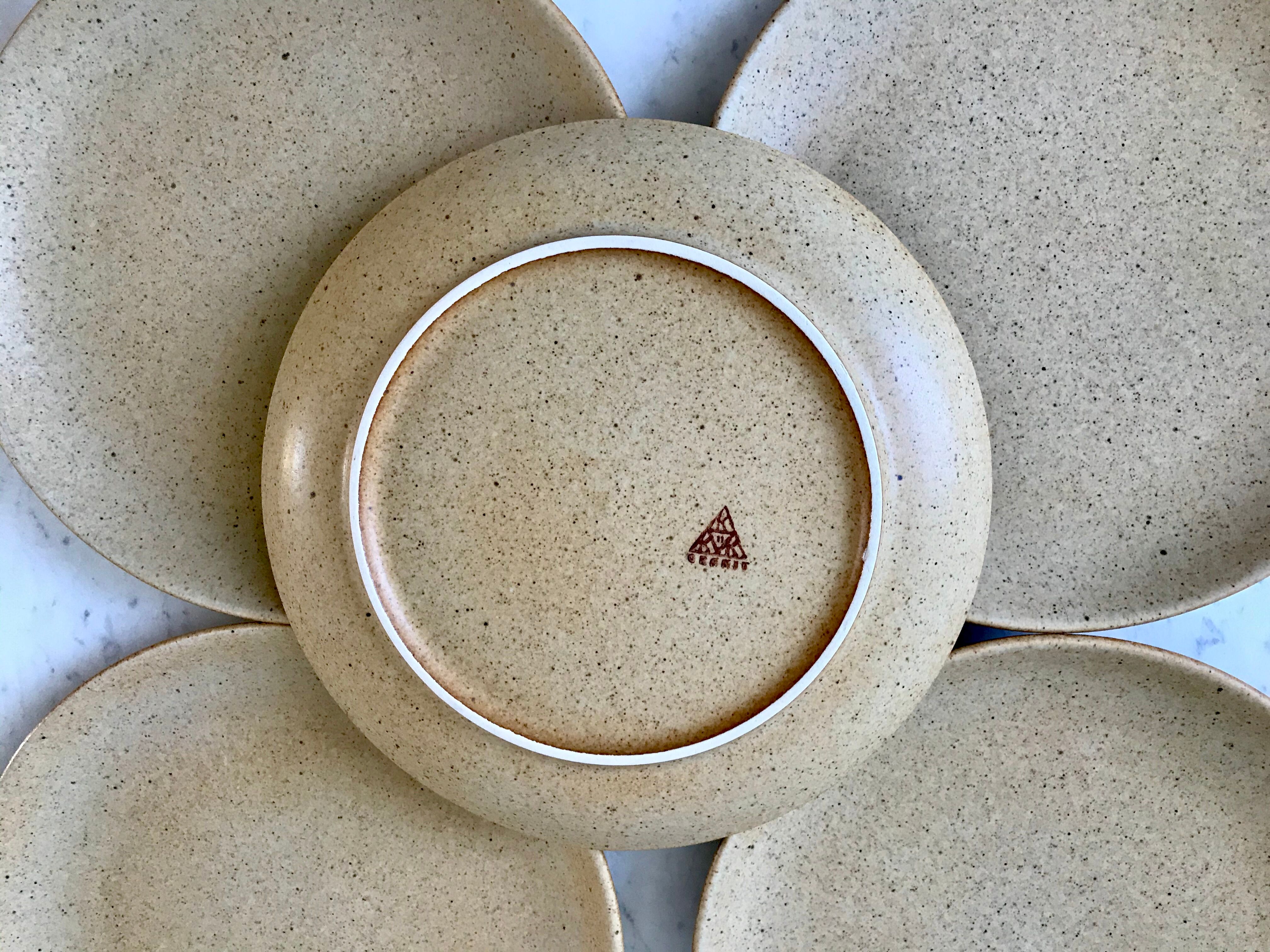 lot of 5 flat stoneware plates Made in France 70s