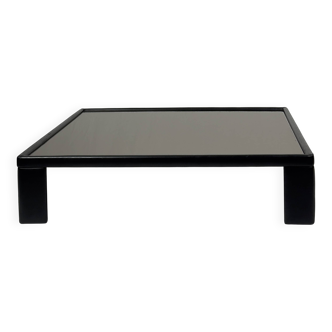 Luigi Massoni pour Poltrona Frau, Table basse en cuir avec plateau miroir, 1970