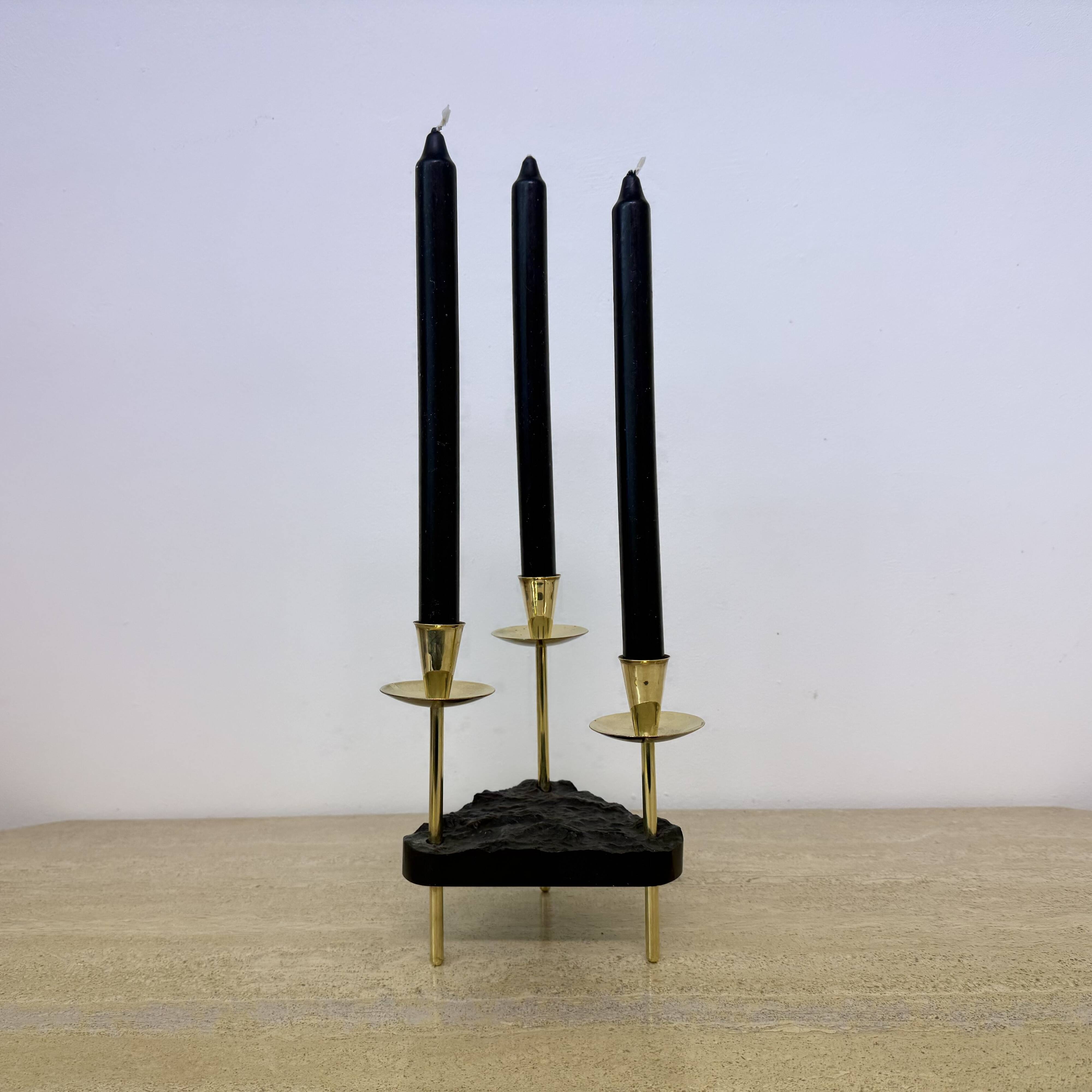 Mid century candle holder brass and lucite , 1970s