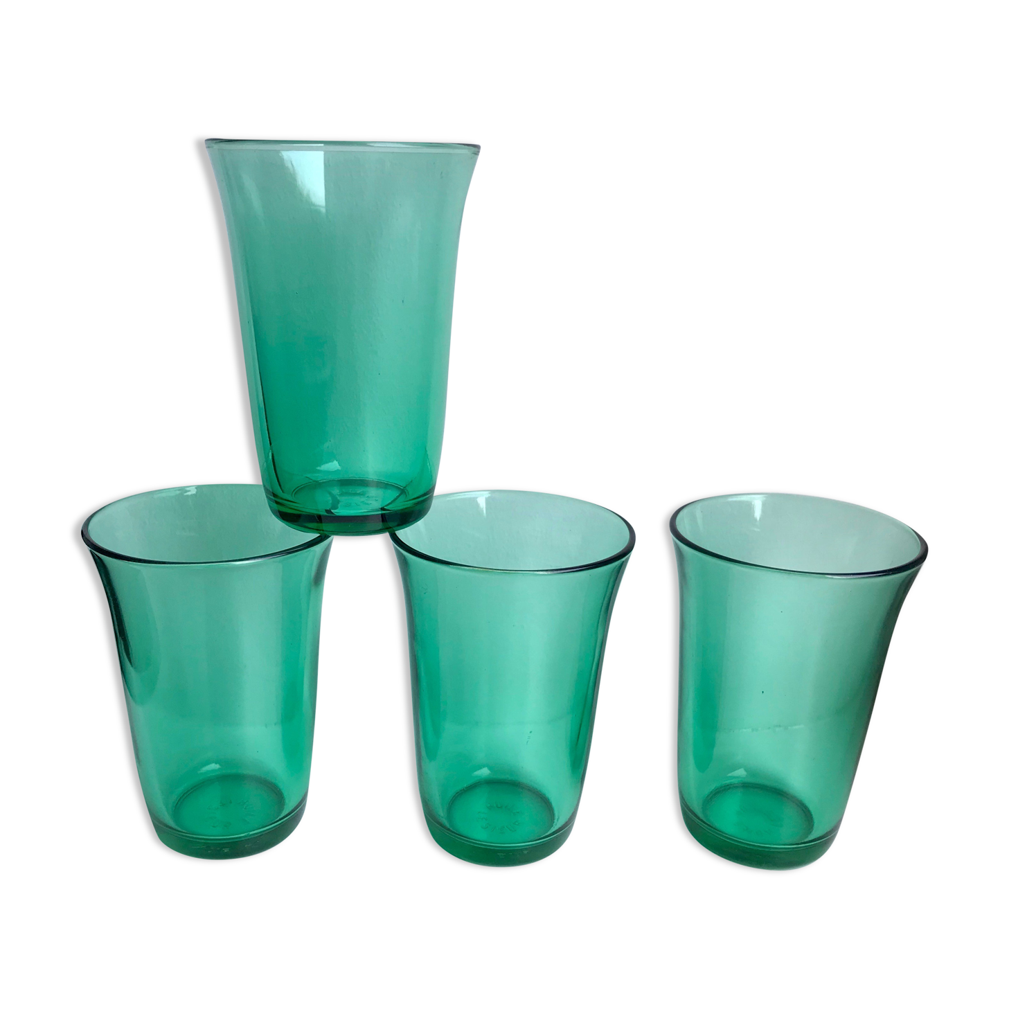 Set of 4 green water glasses 70s