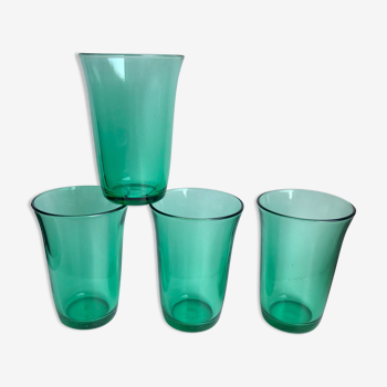 Lot de 4 verres à eau verts années 70