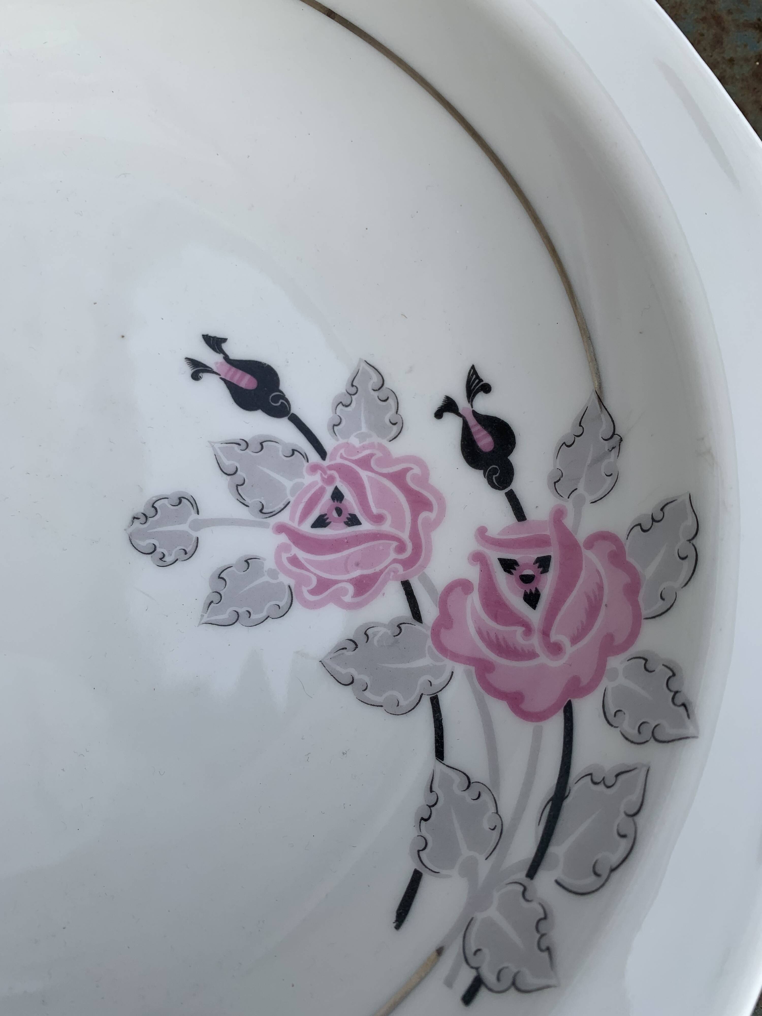 Set of two art deco porcelain dishes, limoges france, BRB, pink flowers