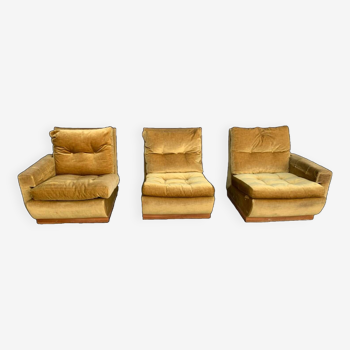 Vintage modular sofa in velvet, vintage armchairs