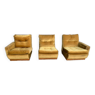 Vintage velvet modular sofa, vintage armchairs