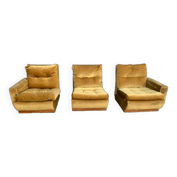 Vintage velvet modular sofa, vintage armchairs