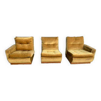 Vintage modular sofa in velvet, vintage armchairs