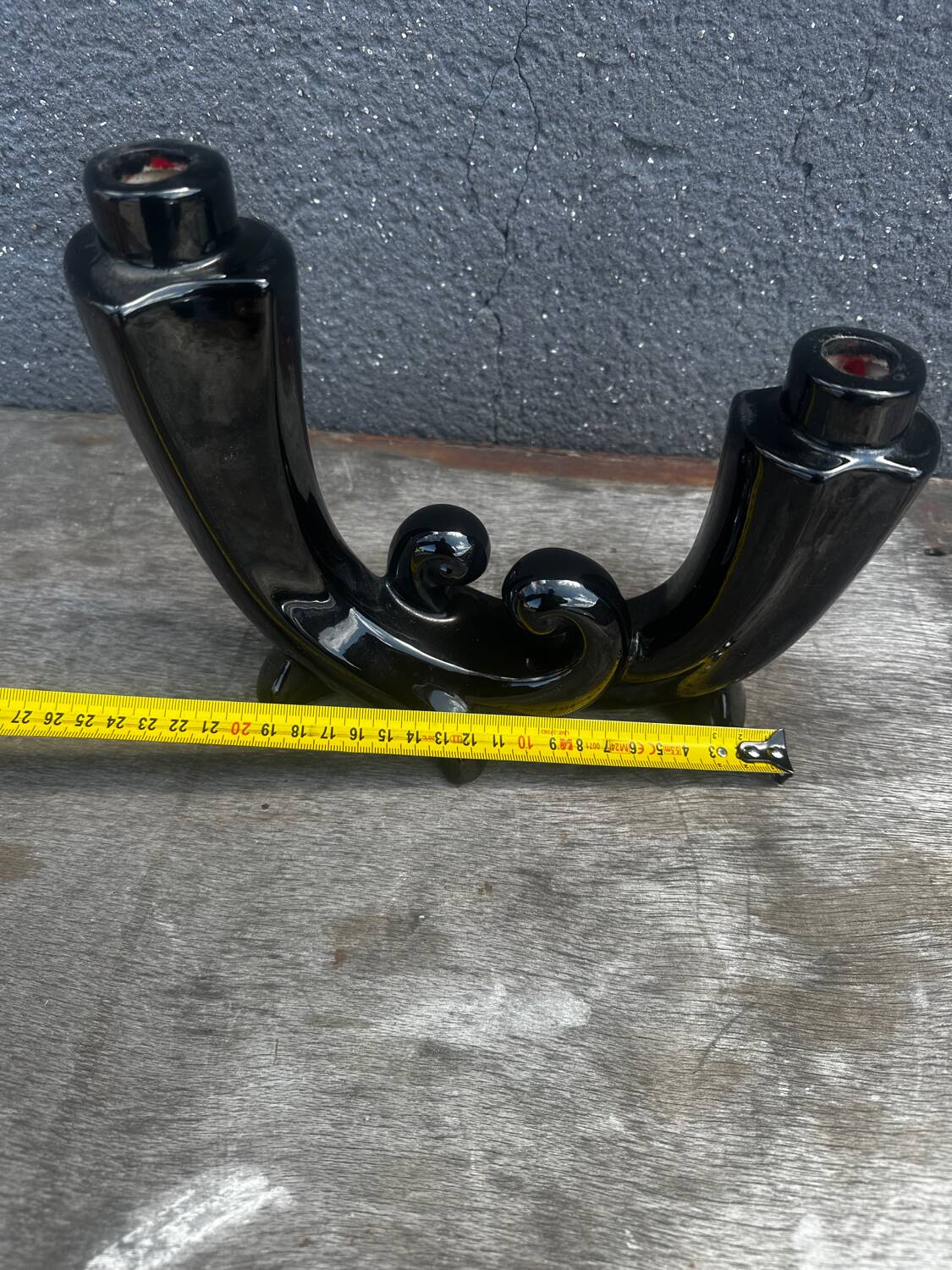 Vallauris Black Ceramic Candle Holder from the 50s