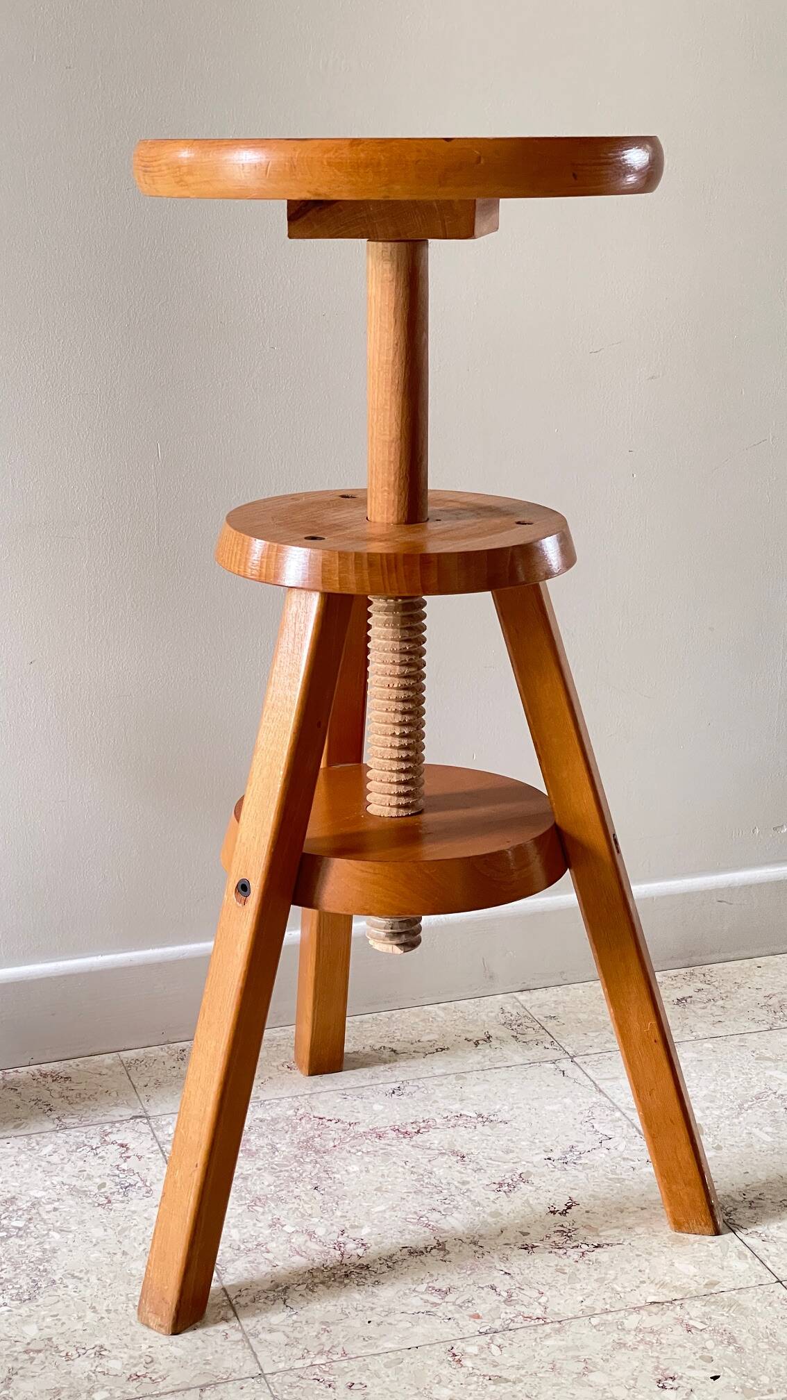 Vintage Solid Beech Screw Stool