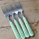 12 vintage stainless steel and green and white gingham cutlery sets