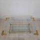 Square coffee table in brass, lucite and glass hollywood regency