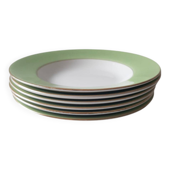Vintage white and green deep plates stamped Arcachon.