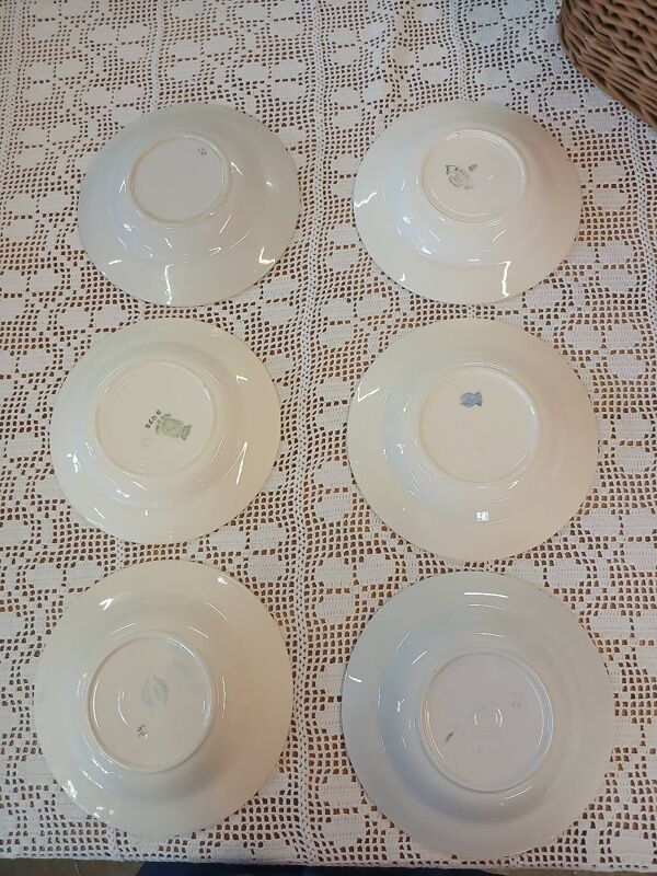 6 assiettes creuses anciennes dépareillées