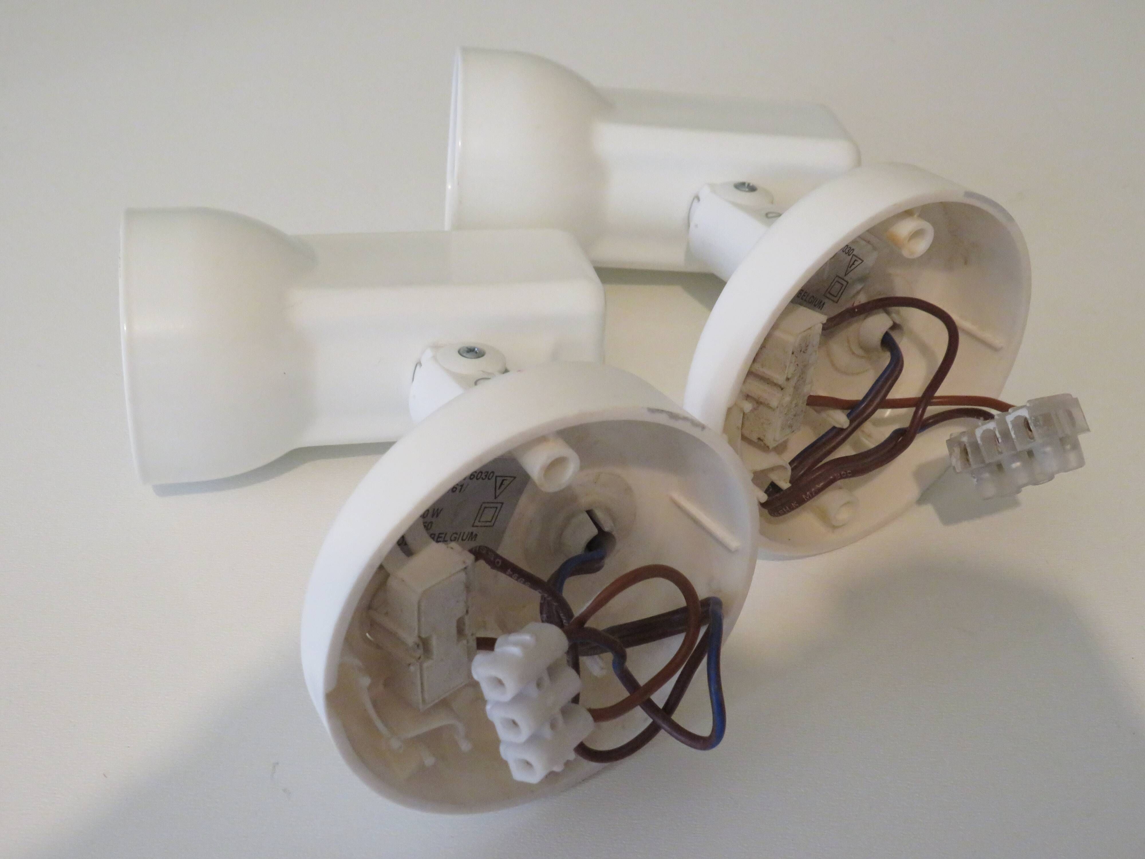 Suite of 2 white lacquered metal wall spotlights Massive edition, Belgium 1970-1980