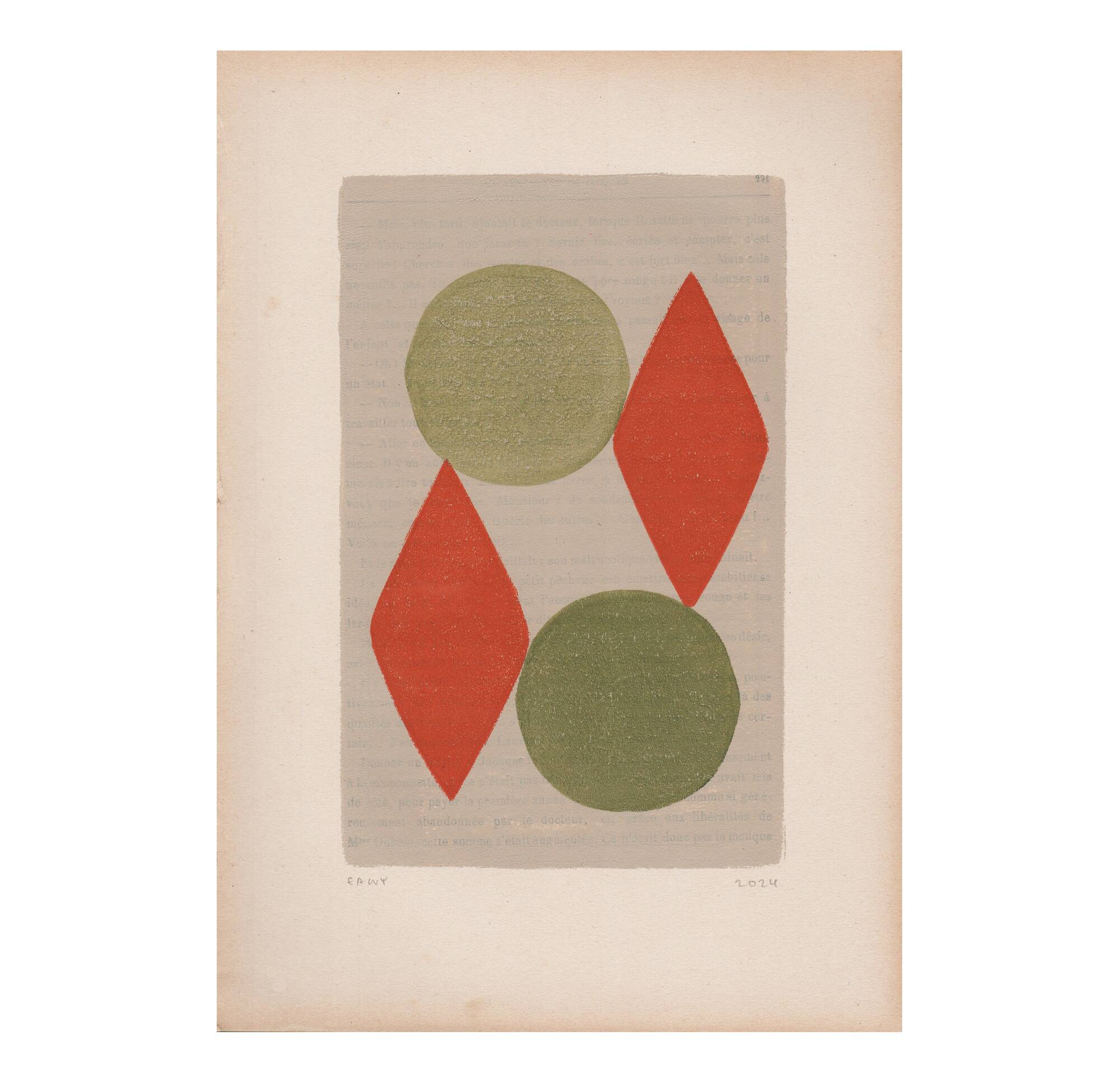 Duo of paintings on old paper -B53 and B60 - abstract paintings signed eawy