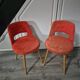 lot de 2 chaises fauteuil vintage en moumoute rouge usé
