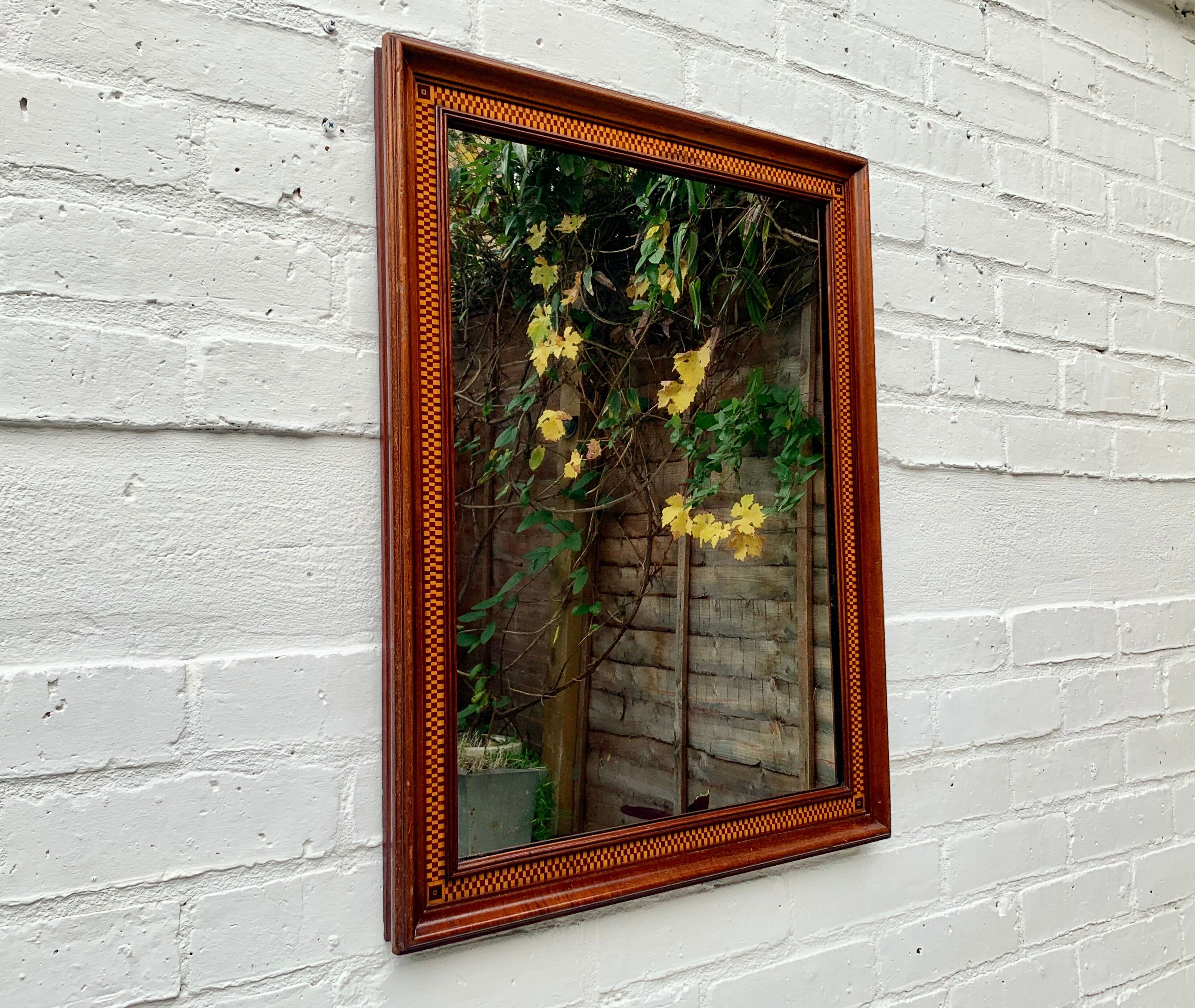 Wall mirror rectangular marquetry wood frame