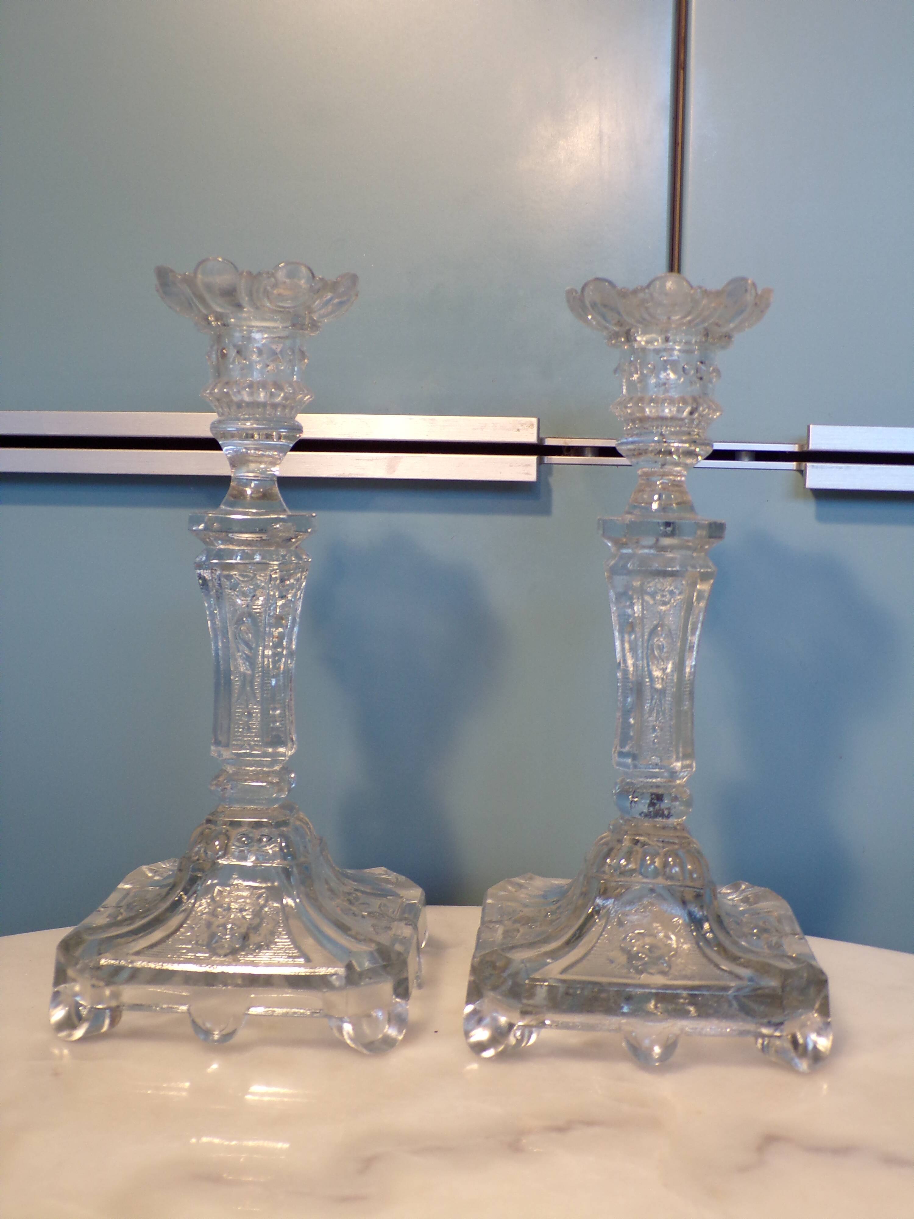 Pair of Vallerysthal glass candlesticks, 1930