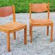 Pair of brutalist chairs in elm and stretched leather with saddle stitching Self publisher