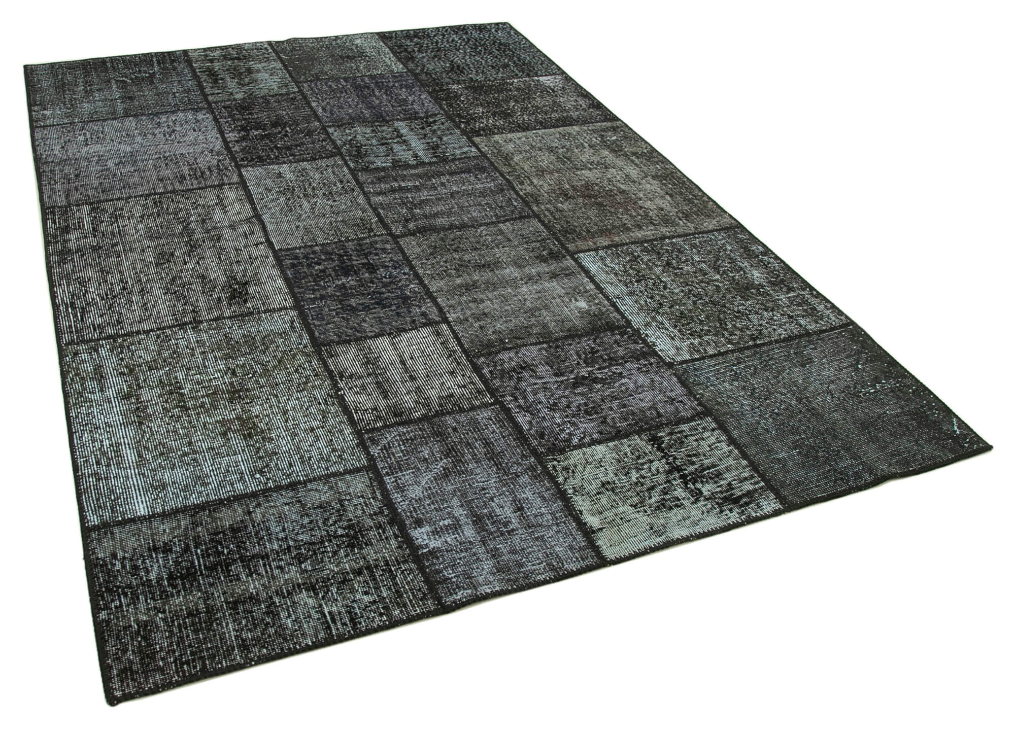 Hand-knotted turkish vintage 172 cm x 243 cm black patchwork rug