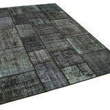 Hand-knotted turkish vintage 172 cm x 243 cm black patchwork rug