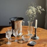 Set of 6 small crystal glasses with diamond points H14.5