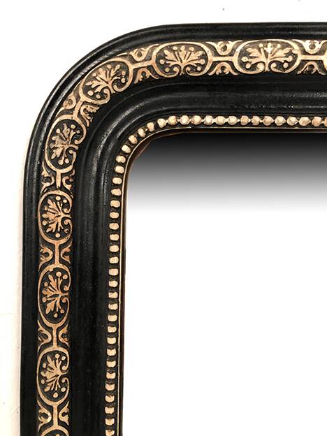 Napoleon III curved mirror, blackened wood frame with cream trim