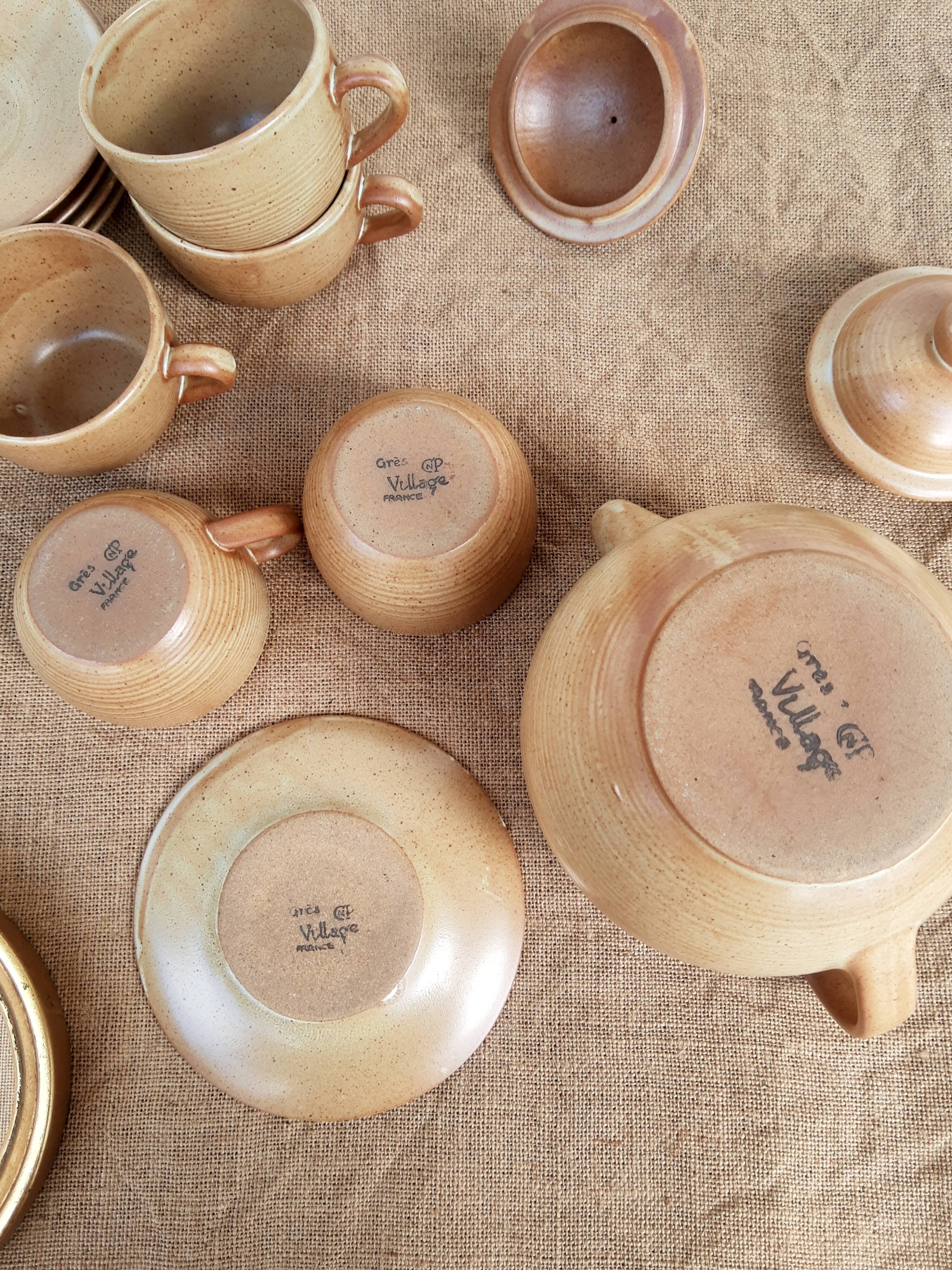 Vintage CNP France village stoneware chocolate tea coffee set