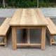 2 stripped farmhouse benches in solid oak, 1970, 175cm.
