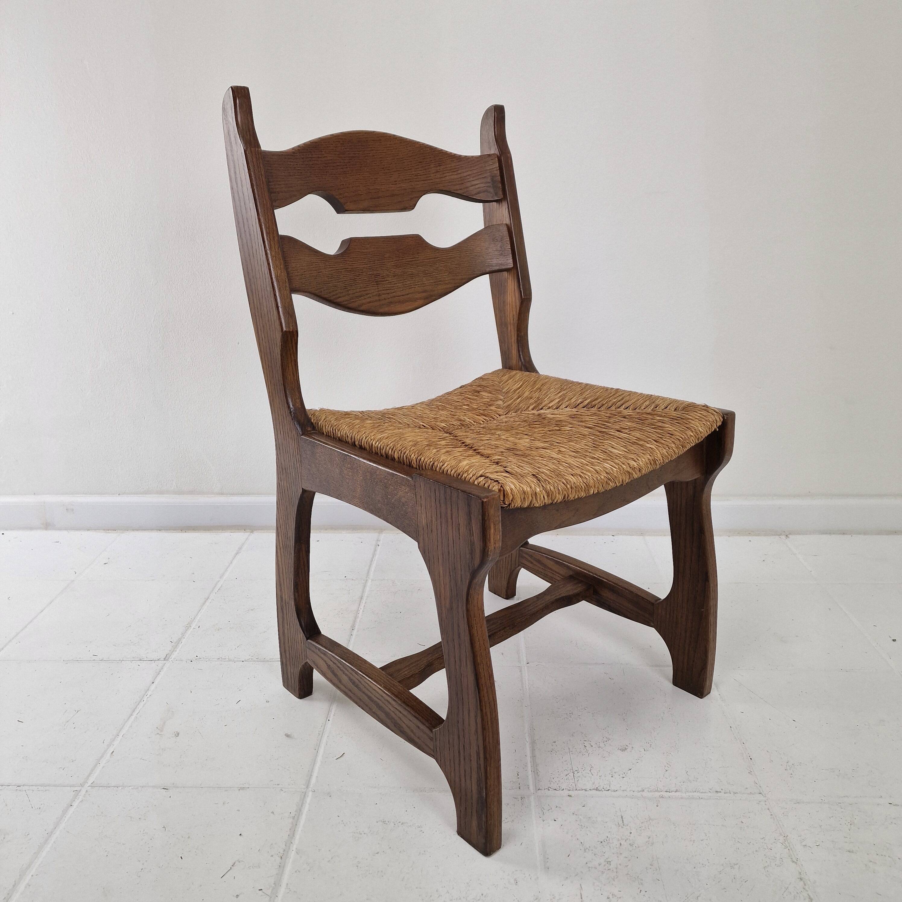 MidCentury Brutalist Oak "Razor Blade" Dining Chairs, Set of 6, France 60's