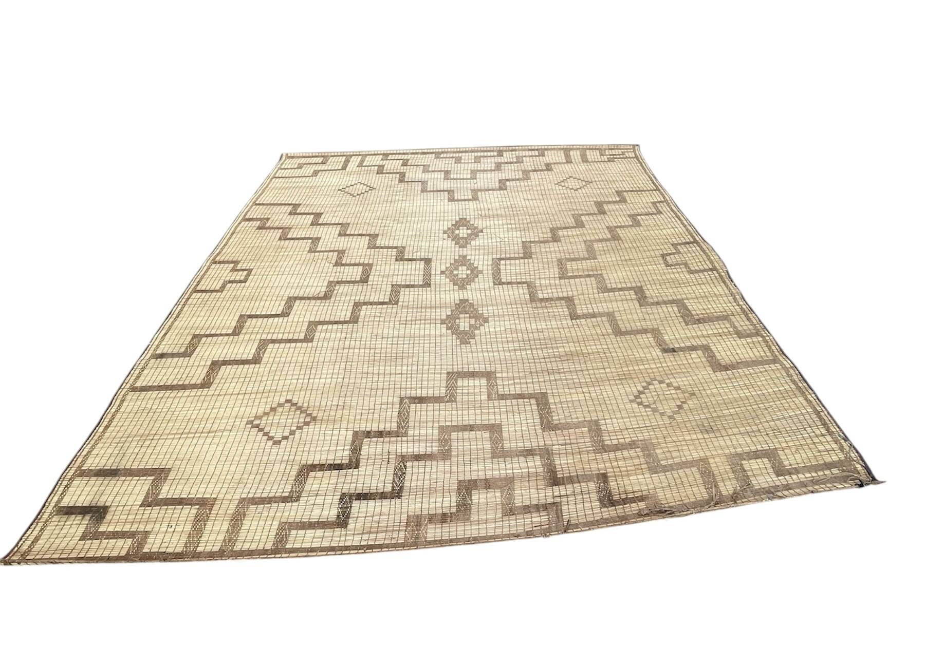 Vintage leather and reed Tuareg mat