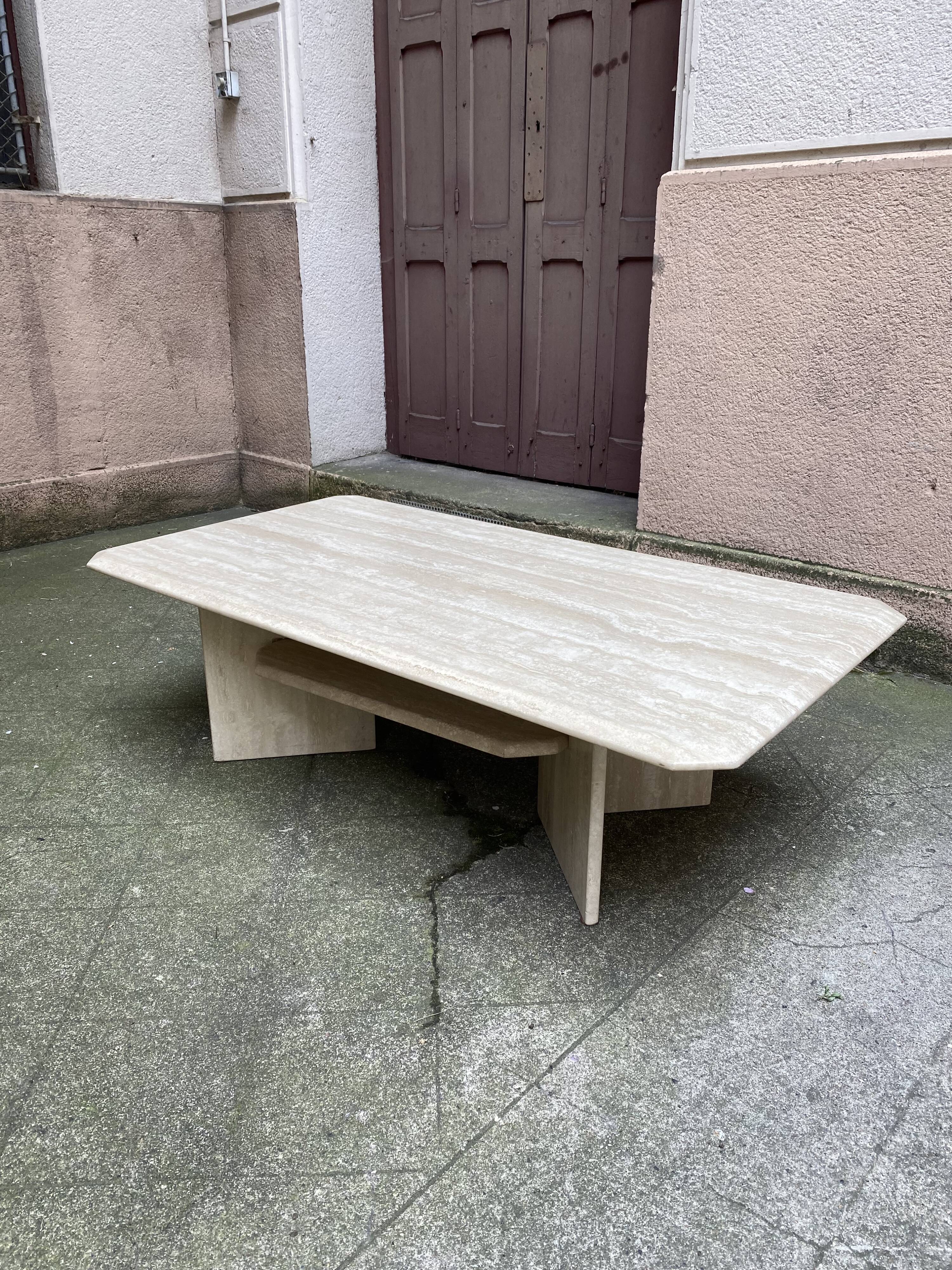 Rectangular travertine coffee table