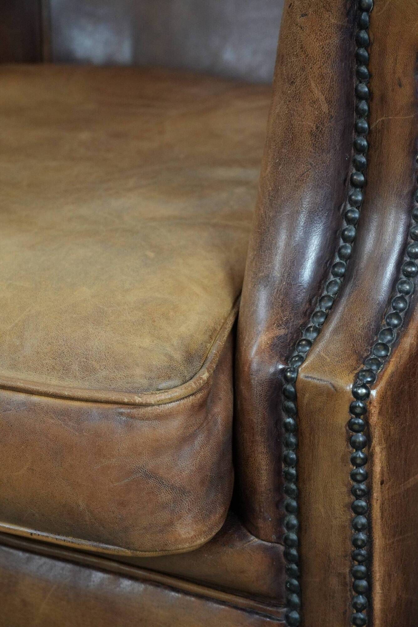 Comfortable club chair made of sheepskin leather