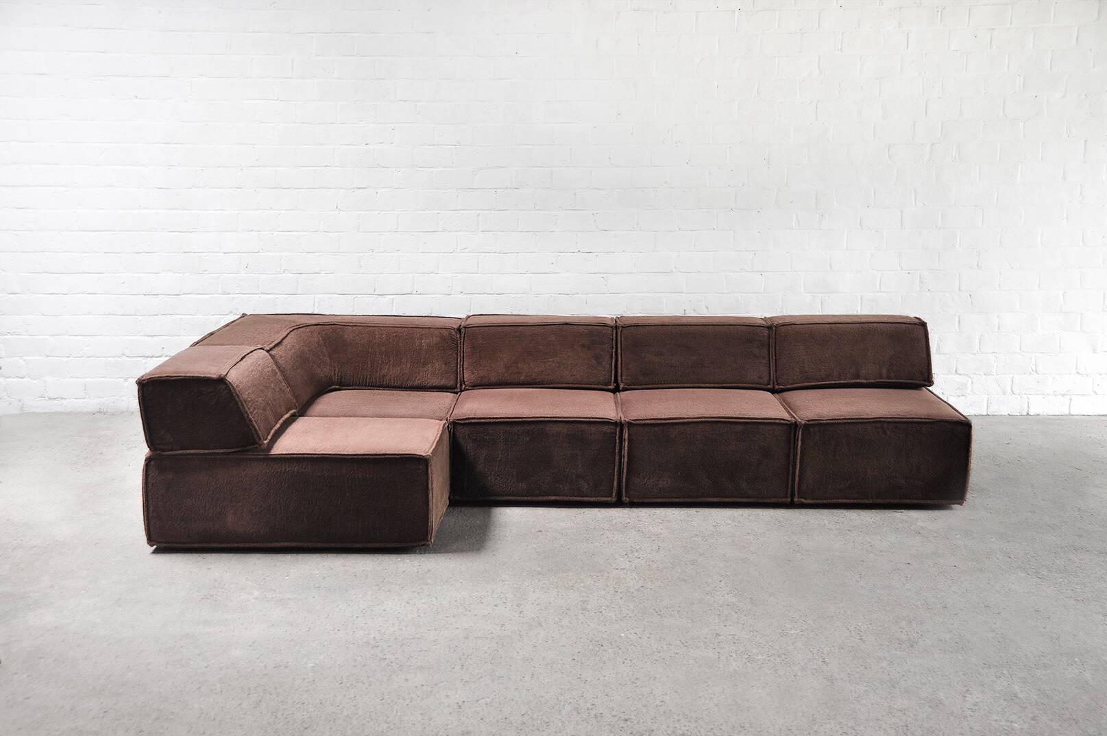 Vintage Modular Trio Sofa in Brown Teddy Upholstery from Cor, 1973, Set of 3
