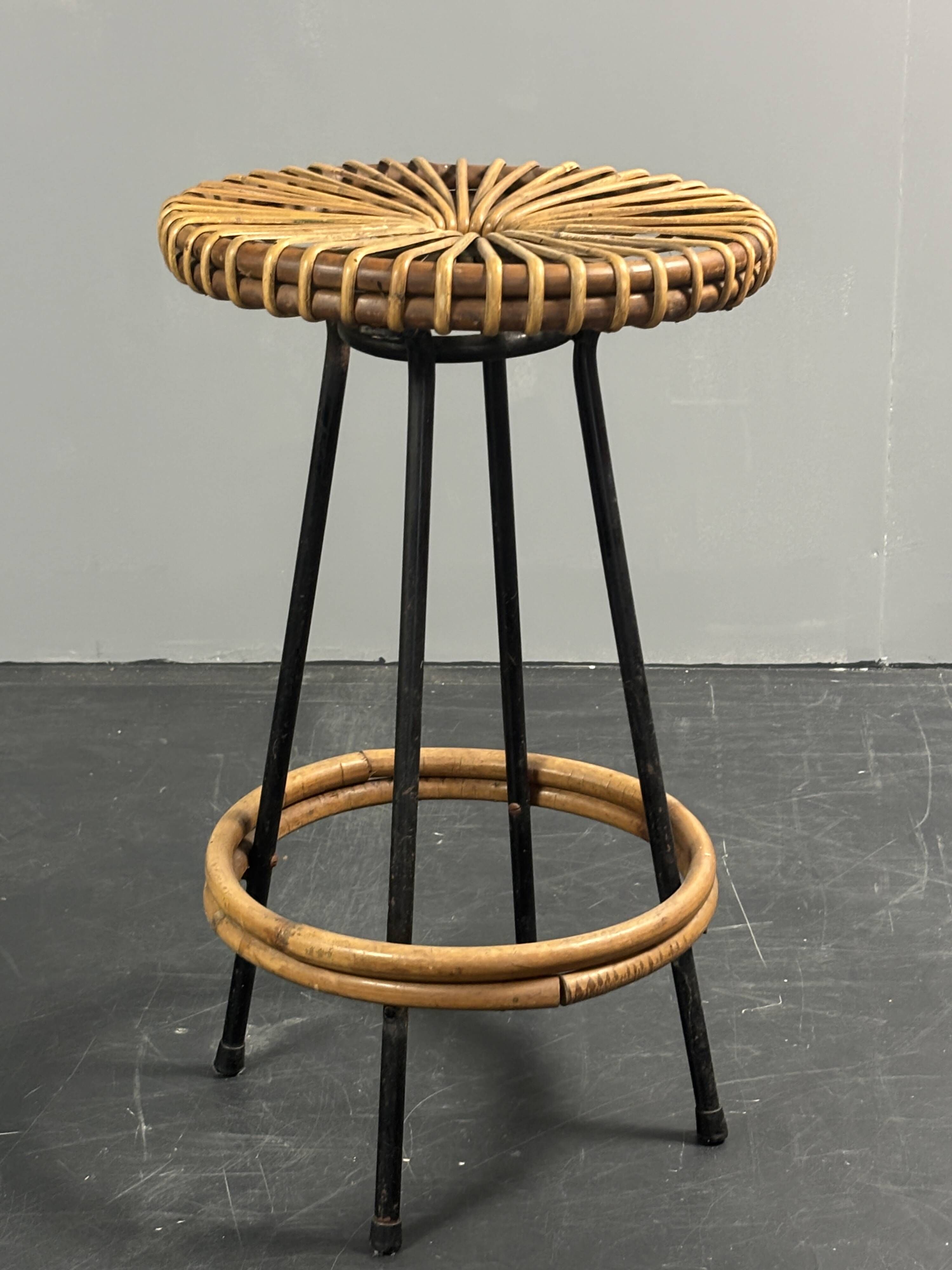 Midcentury Dutch rattan bamboo bar stools by Rohe Noordwolde, 1950s