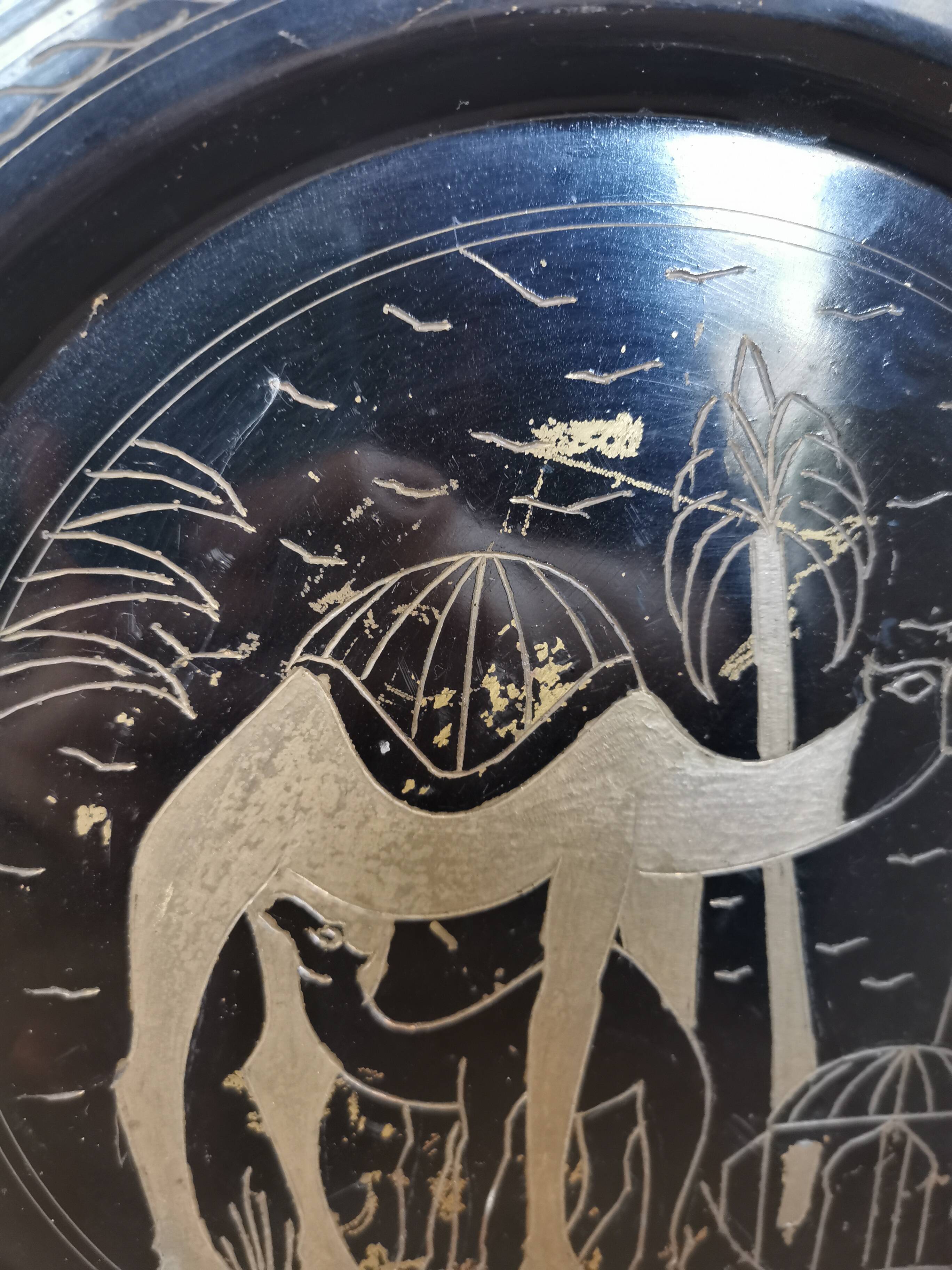 Plaque en laiton vintage de chameau : décoration murale tunisienne des années 1980