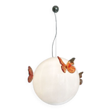 White and red butterfly Sphere Pendant in Murano Glass