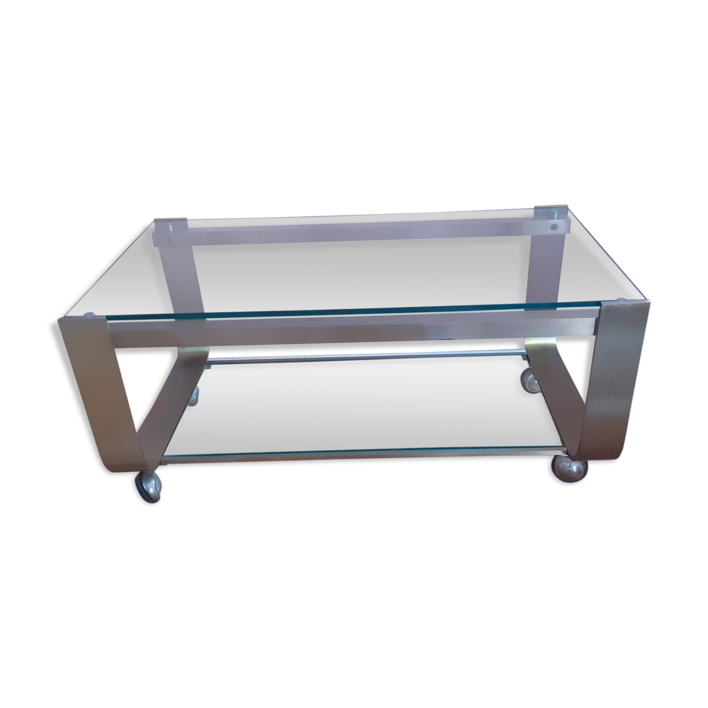 Coffee table 1970s, in metal 2 tones and glass.