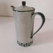 Vintage speckled stoneware coffee pot – navy blue floral decoration