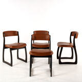 Set of 4 vintage wood and skai sled chairs