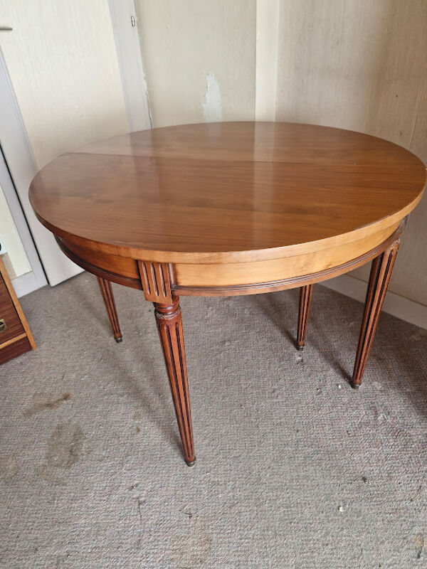 Table console demi-lune extensible de style Louis XVI – Merisier