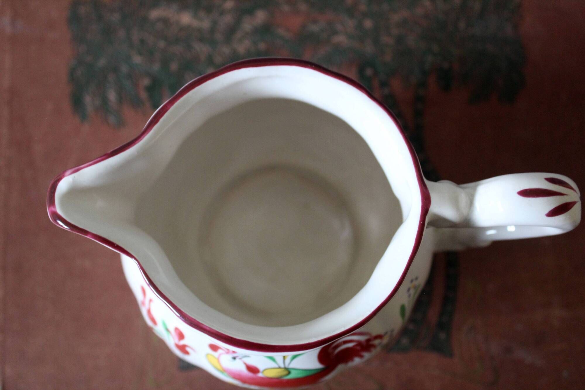 Large vintage ceramic milk jug, Saint Clément France, Le Coq motif