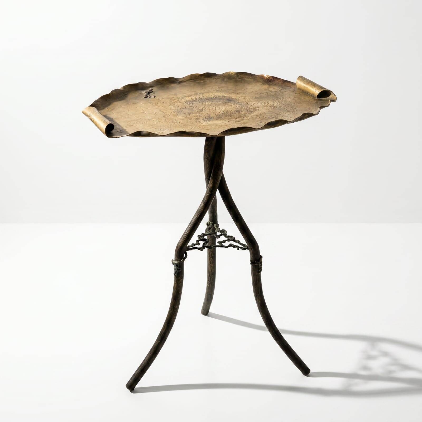 Japanese Art Nouveau bronze and brass table with dragonfly, 1920s