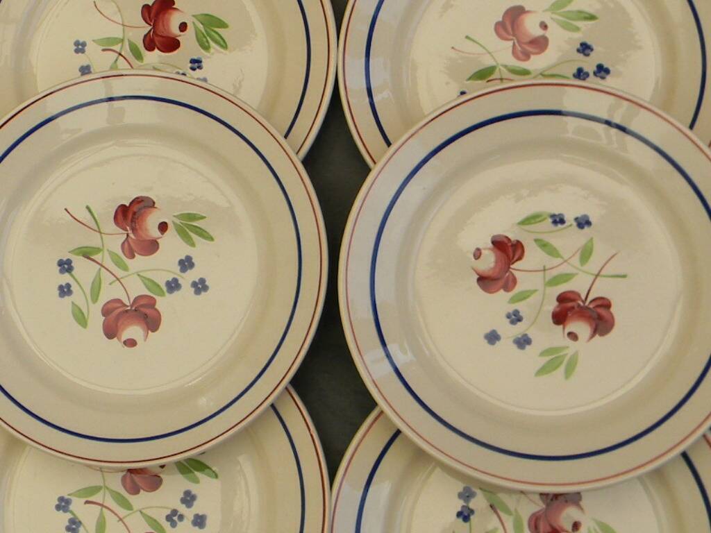 Set of 6 luneville earthenware dinner plates. bagatelle model.