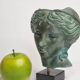 Antique style statue head, verdigris patina, signed Art Team, H 20 cm