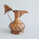 Copper jug with lid and brass handle, large copper jug with relief