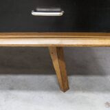 French wardrobe with tapered legs, 3 doors, 1 mirror (27*130), and 1 drawer.